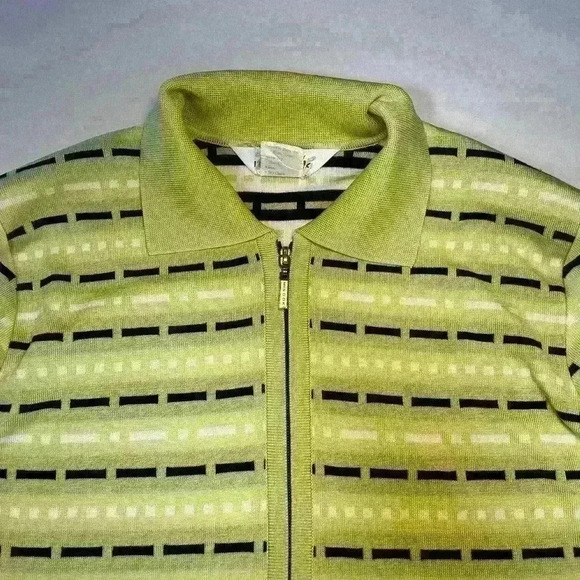 MISOOK Knit Zip Collared Sweater Cardigan Jacket Green Black White Dash Women M - Picture 3 of 10